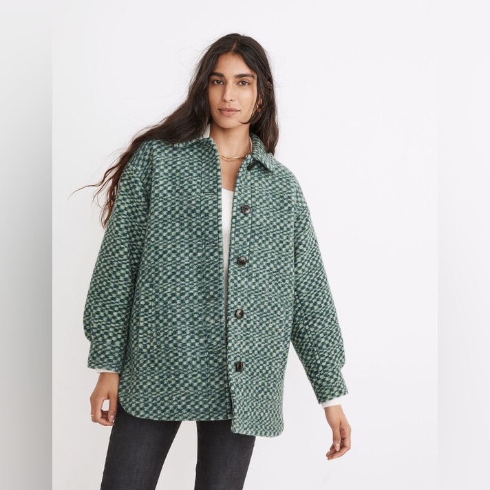 Nwt Madewell Belrose Shirt-Jacket In Palm Jacquard Check